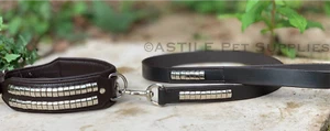 Leather Dog Collar and Lead Set Studded Brown Strong Dogs Padded and Stitched - Picture 1 of 3