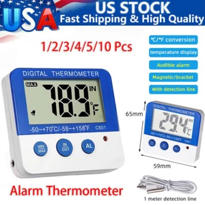 Digital Freezer/Fridge Thermometer with Magnet LED Alarm Indicator Max/Min °C/°F - Picture 1 of 13