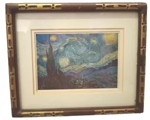 Framed Art Vincent Van Gogh Starry Night Print 11"x9" Brown With Gold Accents - Picture 1 of 6