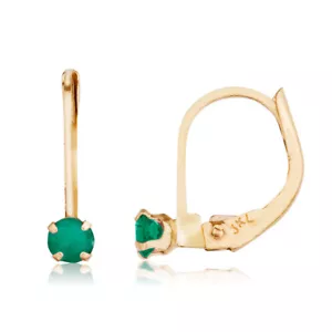 14k Petite Emerald Leverback Earrings - Picture 1 of 2