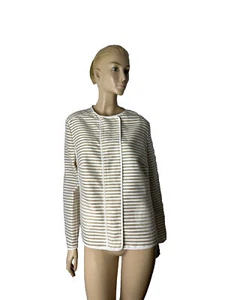 NWT AKRIS PUNTO STRIPED SILK BLEND ASYMMETRICAL ZIPPERED BLAZER SIZE 16 - Picture 1 of 12