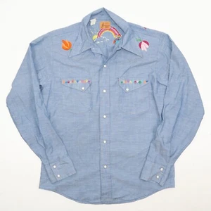 VTG Sears Shirt Mens Medium Authentic Western Wear Pearl Snap Floral Yoke Cowboy - Picture 1 of 13