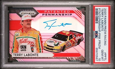 2020 Panini Prizm Terry Labonte #PPTL Patented Penmanship Pink-Prizm /25- PSA 10 - Image 1 of 2