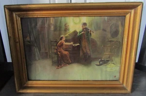 Antique William Verplanck Birney 1908 Framed Print Woman at Piano Man w/Violin - Picture 1 of 10
