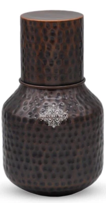 Pure Copper Hammered Design Water Bottle with Inbuilt Glass, 1 Pcs - 1530ML - Image 1 of 4