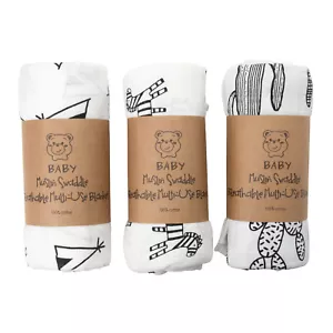 3 Baby Muslin Swaddle Wrap Cotton Sleeping Blanket Shower Bath Towel - Picture 1 of 10