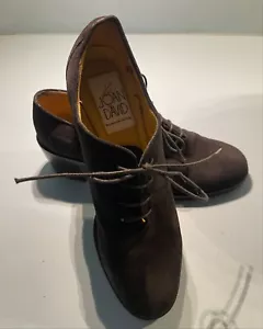 JOAN & DAVID black suede leather 2" chunk heel oxfords~8 N~HANDMADE in Italy~ - Picture 1 of 3