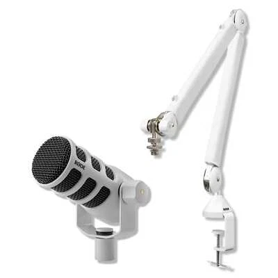 Micrófono dinámico para podcasting RODE PodMic (blanco) con RODE PSA1+ blanco y XLR Foto 1 de 4