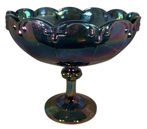 Vintage große Indiana Glas Karneval blau irisierend SCHÖNE Bonboniere Kompott - Bild 1 von 5