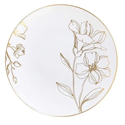 [Platos de 6"" 40 unidades] Platos de fiesta de diseño floral de plástico blanco con borde dorado... Foto 1 de 4