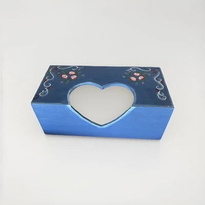 Vintage Hand Painted Wooden Kleenex Holder Floral Whimsical 80s - Image 1 of 4