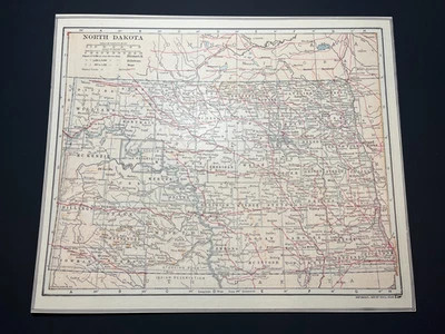 1906 NORTH DAKOTA Map by L.L. Poates Mounted on Acid-Free Card Stock SEE DESCRIP - Image 1 of 4
