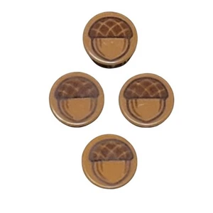 LEGO Acorn Round Tile 1x1 Lot 4 Pc 98138pb070 Decorated Replacement Parts Pieces - Picture 1 of 2
