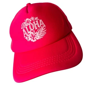 Aloha Beach Hat Mesh Trucker Snapback Cap HI Women Bright Pink Barbiecore Pool - Picture 1 of 12