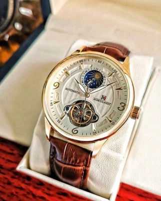 Luxus Herren Automatik Uhr mit braunem PU-Lederarmband – Mechanische Tourbillon - Bild 1 von 4