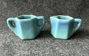 Vintage Van Briggle Colo. Spgs. Sm. Hexagon Sugar Bowl & Creamer Turquoise Blue - Picture 1 of 24