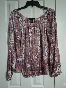 Damen White House Black Market Langarm Paisley Bauern Top Bluse Größe L - Bild 1 von 7