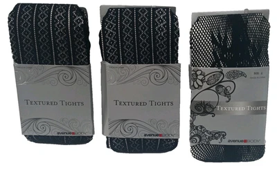 (3 PAIR) Avenue BODY Black & White Textured Tights, Black, All Size E - Image 1 of 4