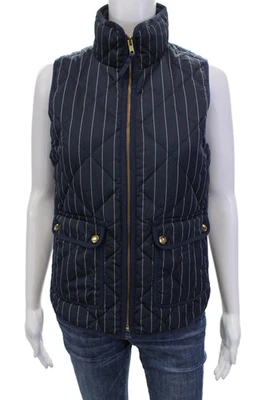 J Crew Womens Striped Zippered Sleeveless High Neck Puffer Vest Blue Size 2XS - Image 1 of 4