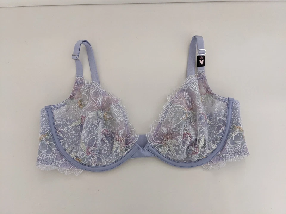 Novo com etiquetas! Sutiã Victoria's Secret Luxe corte baixo semi renda floral perivinkle 36C - Imagem 1 de 4