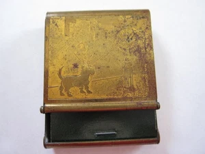 Vintage Brass Matchbook Holder & 6-Year Calendar 1946-1951 Scottie Dog Cartoon - Picture 1 of 7
