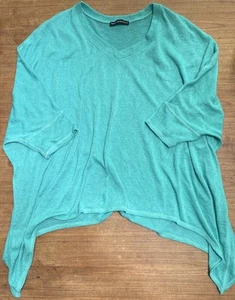 NALLY & MILLIE Colorful Knit Top Asymmetrical Lagenlook Artsy blue green ocean - Picture 1 of 5