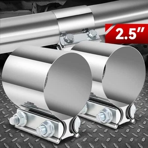 2Pcs 2.5" T304 Stainless Steel Butt Joint Band Muffler Exhaust Pipe Clamp Sleeve - Bild 1 von 6