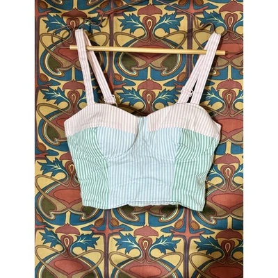 SO Striped Cropped Bustier Top, Corset Style, Pastel Pink, Green & Blue, XS - Image 1 of 3