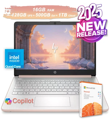 2025 HP Laptop Computer 14 Quad-Core Intel Processor 16GB RAM 628GB Storage - Image 1 of 2