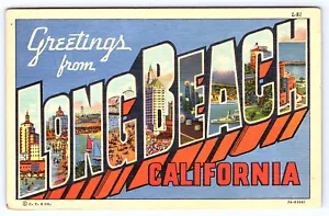 Long Beach California Large Letters Letter Linen Postcard B009 - Picture 1 of 2