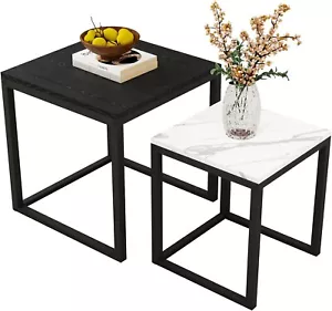 Coffee Table Set of 2, Square Modern Nesting Table Industrial Style End Tables S - Picture 1 of 7