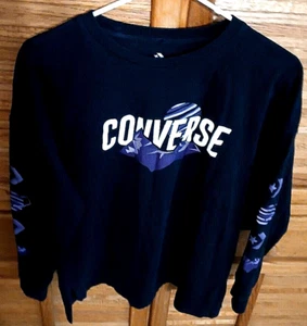 Camiseta Converse Para Hombre Pequeña Manga Larga Camiseta Negra Púrpura Gráficos - Imagen 1 de 6