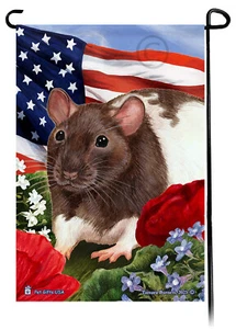 Patriotic Flowers Garden Flag - Chocolate and White Hooded Rat - Picture 1 of 1