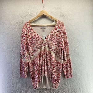 NEW Roz And Ali Shirt Womens 1X Red Zig Zag Plus V Neck Long Sleeve Button Up - Picture 1 of 13