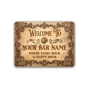 Where Every Hour is Happy Hour Personalized Etched Wood Sign Bar Metal Sign Pub - Picture 1 of 8