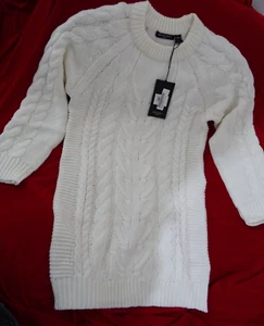 vestito maglione piccolo panna BRAVE SOUL lunghezza ginocchio maglia cavo pit to pit 18 pollici - Foto 1 di 14