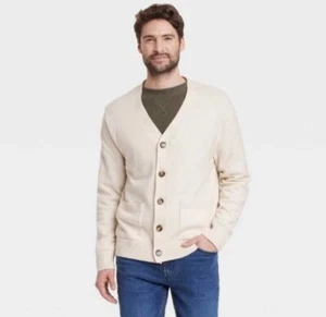 NWT~ Goodfellow & Co sz M Cream V-neck Sweater Cardigan Men's Mid weight AK6 - Picture 1 of 6
