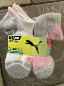 NEW PUMA 10 PACK SOCKS KIDS 9-3.5 GIRLS MULTICOLOR DRYCELL LOW CUT - Picture 1 of 11