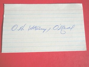 O.H. Skinny O'Neal - Autographed 3" X 5" Index Card - Phillies - pitcher