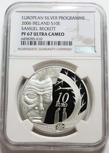 2006 SILVER IRELAND 10 EURO SAMUEL BECKETT COIN NGC PF 67 ULTRA CAMEO - Picture 1 of 2