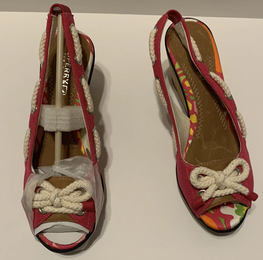 Sperry Southport Fuchsia Slingback Пробковый Клин Пятка Пип Носок Размер 6M Новый с ценниками - Изображение 1 из 3