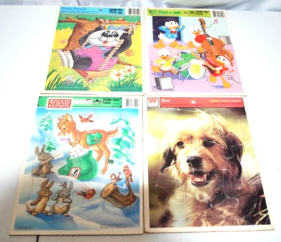 Lote De Colección De 4 Bandeja Marco De Cartón Rompecabezas Animales, Pato Donald y Rodolfo Foto 1 de 4