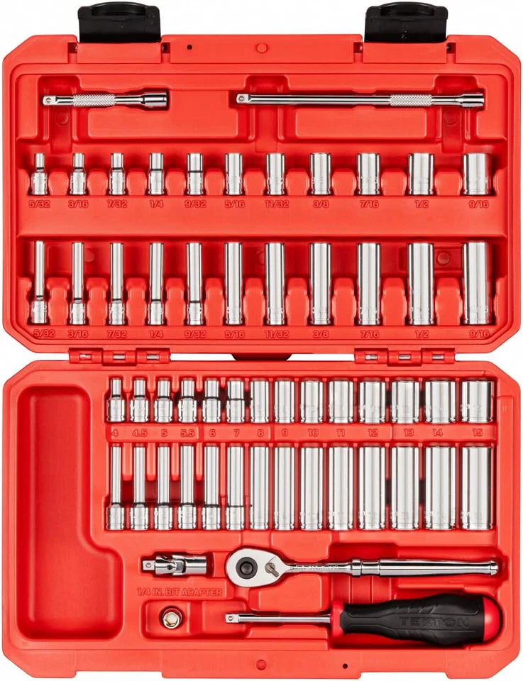 TEKTON SKT05304 1/4 Inch Drive 12-Point Socket and Ratchet Set, 56-Piece - Image 1 of 3