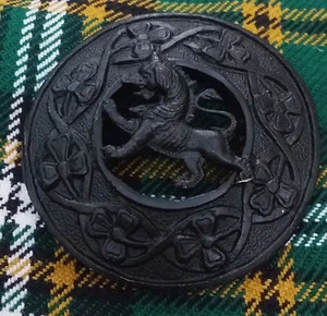 Broche y broches a cuadros Lion Rampant Fly acabado negro azabache de 3"/escocesa falda escocesa - Imagen 1 de 1
