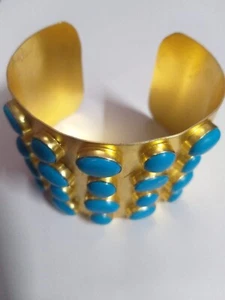 Howlite Turquoise Bracelet Adjustable Gold Plated Cuff Fashion Jewelry Bangle - Picture 1 of 8