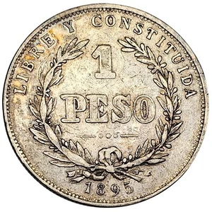 Raro 1895 URUGUAY 1 UN PESO "Seis Puntos en Estrella" .900 MONEDA DE PLATA # 1170 - Imagen 1 de 6