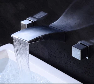 Grifo fregadero lavabo cascada mezclador de latón montaje en pared manijas cromadas - Imagen 1 de 8