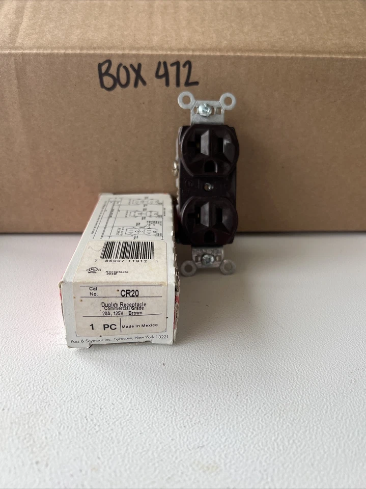 PASS & SEYMOUR CR20-BROWN DUPLEX RECEPTACLE 20A/125V, NEW - Image 1 of 1