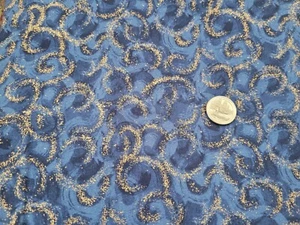 COTTON FABRIC  GOLD GLITTERY SWIRLS ON BLUE TONAL FOR JO-ANN FABRICS  BTY - Picture 1 of 2