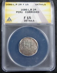 1686-L,R 2R Peru ANACS F15 Details. 2 Real Silver Coin. (425018) - Picture 1 of 4